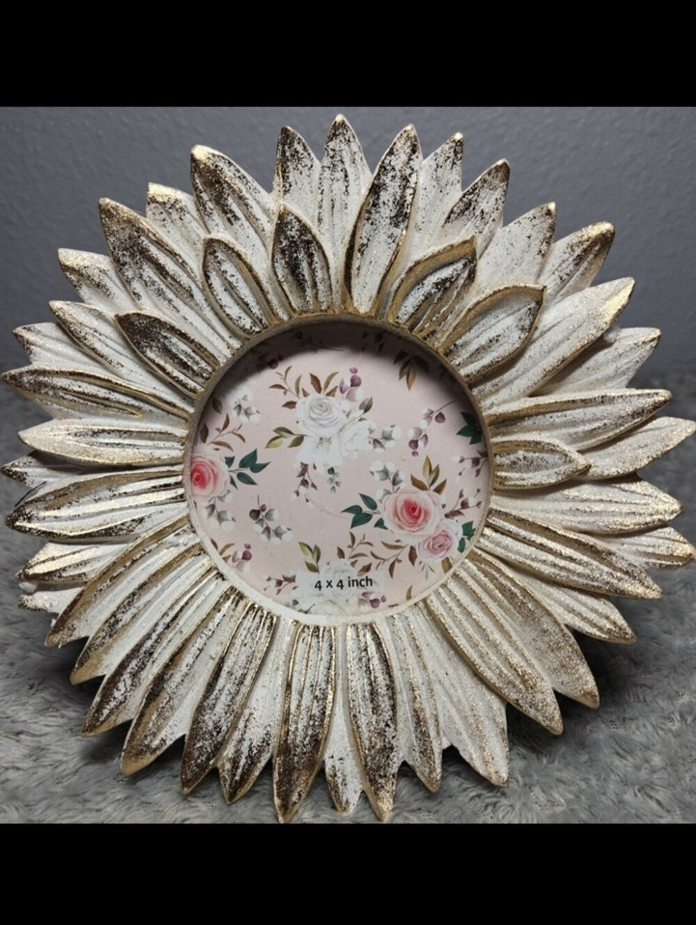 Concepts In Time: White with Gold Sunflower Picture Frame (4" X 4") Like New!!!